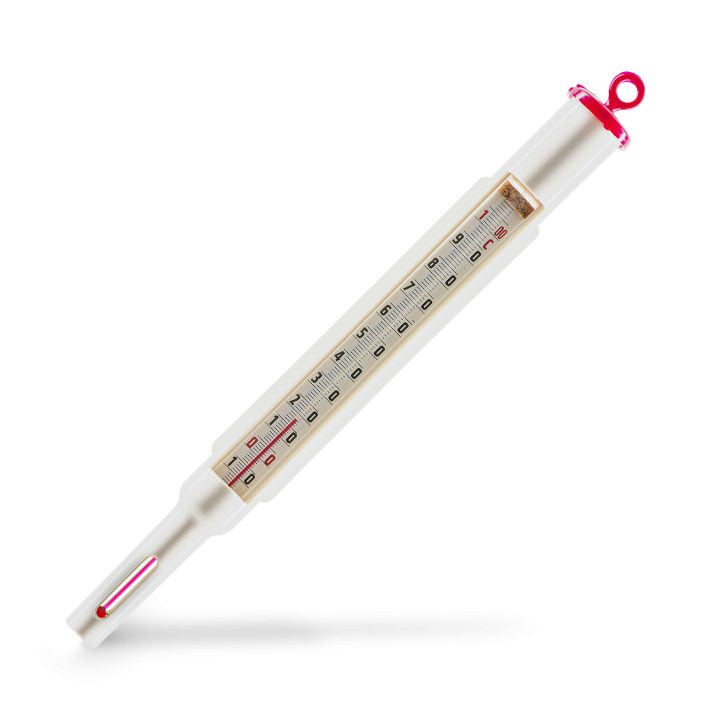 Thermomètre Laitier 0-100°C : 0.1 dans un étui en plastique avec boucle