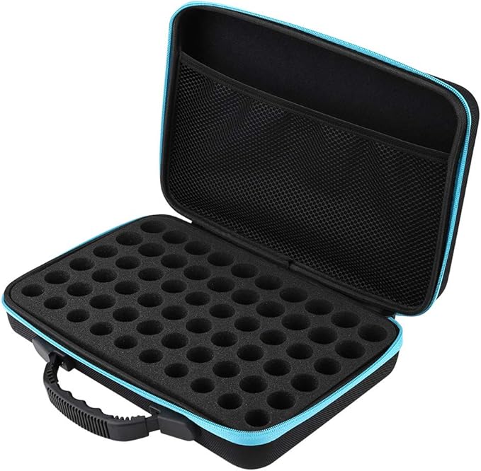 Étui sacoche de Transport flacons, boîtier de Stockage extérieur à Coque Rigide, Organisateur de Bouteilles à Rouleaux pour 60 flacons 5ml,15ml - Bleu